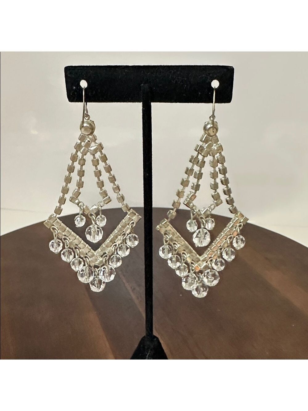 Vintage Style Rhinestone Chandelier Earrings | Crystal Drop Dangle | Bridal Glam - Picture 2 of 5